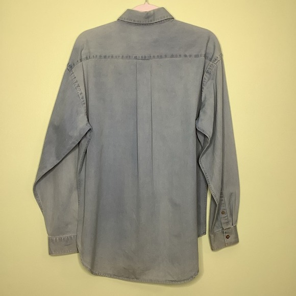 MacCluer Chambray Button Down Shirt 100% Cotton Faded Ombré Light Blue Denim - Picture 9 of 16